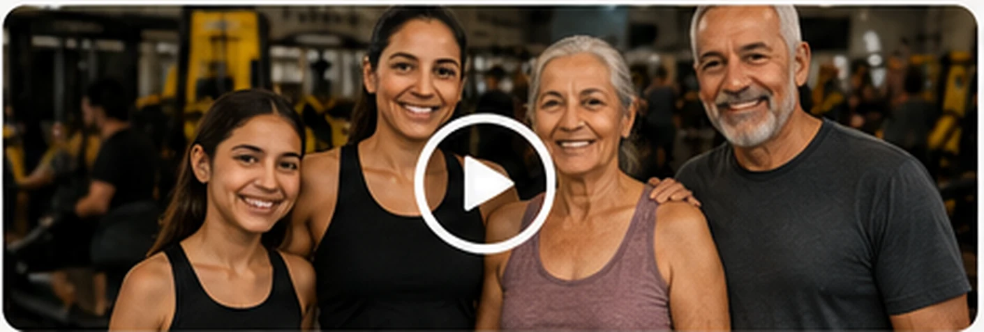Composição conceitual de família com três gerações em ambiente de academia
